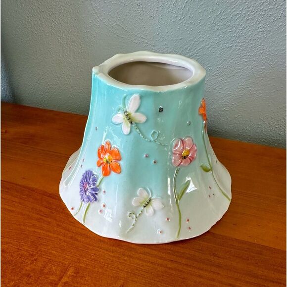 Yankee Candle Shade Water Garden Flower Dragonfly Floral Larg Embossed Spring - Picture 1 of 5